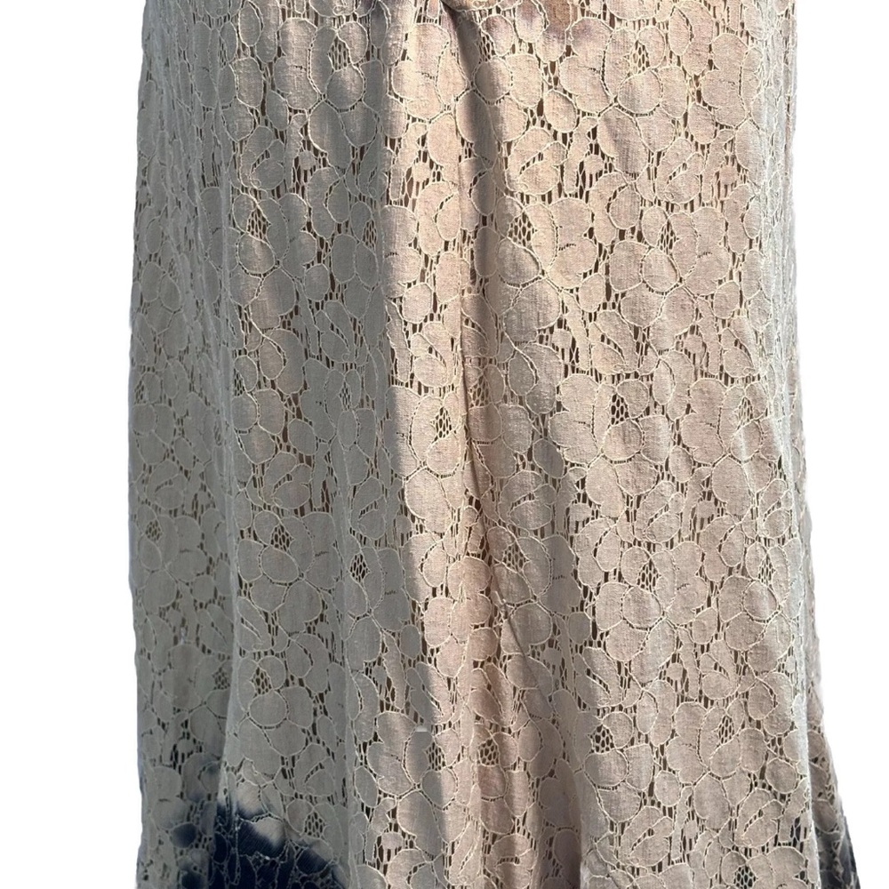 Elegant Lace Ombre Maxi Skirt Neutral Beige Black Preppy Classic Chic size 2 - Picture 7 of 11